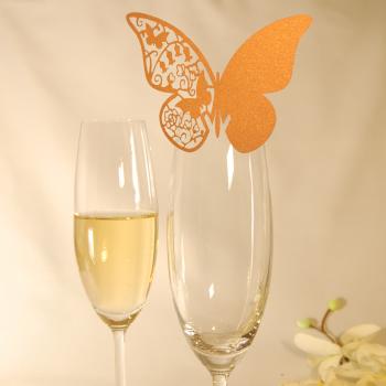 10 Platzkarten "Schmetterling" ans Glas in Gold